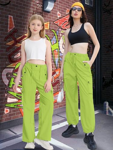 Image of Cromoncent Cargo Pants Girls & Women Parachute Pants Y2K Baggy Rave Clothes Waterproof with Pockets, 6 Years - 3XL