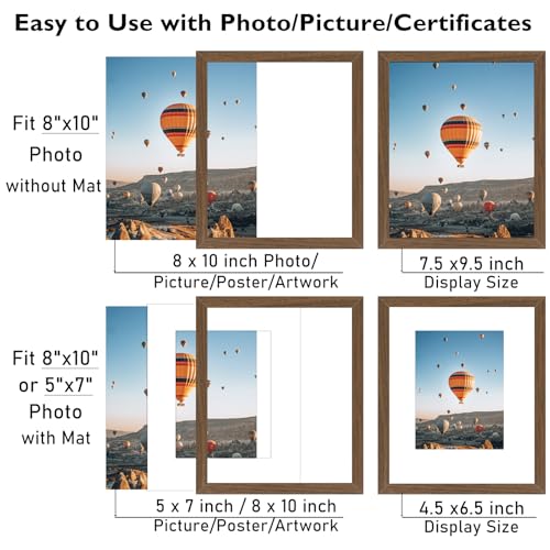 Image of 8x10 Picture Frame Brown with 5x7 Mat for Wall Hanging or Tabletop, Display Photo 5x7 with Mat or 8x10 without Mat, 8 by 10 Wall Gallery Poster Photo Frame with Shatter Resistant Plexiglass, Brown