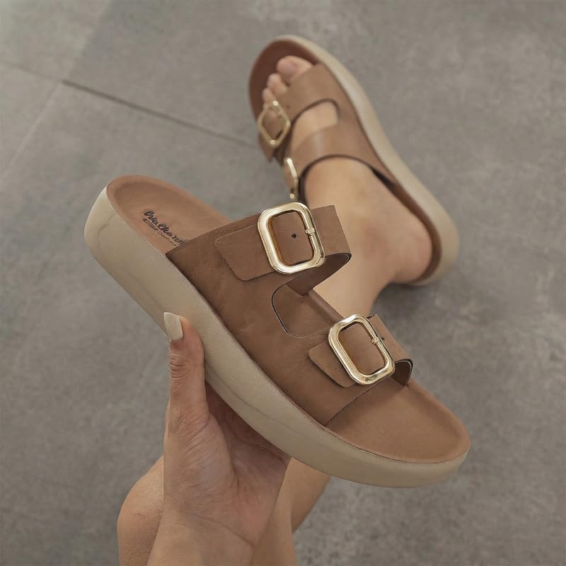 Image of WALKAROO Women's Comfort Flat Sandals|Soft Cushioned Footbed, Lightweight PU Platform Sole|CasualWear,Travel,Outdoor,office wear,Stylish,Trendy Sandals|WLP74038