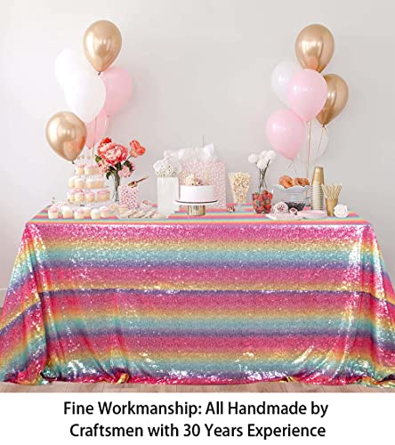 ShinyBeauty Sequin Tablecloth Rectangle 48''x72'' Rainbow Cover Fancy Cloths for Weddings Glitter Cloth for Parties Shimmer Event Sparkle Cake Table Overlay