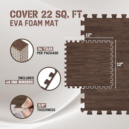 Image of Yes4All EVA Interlocking Mats, Puzzle Floor Tiles, Foam Floor Padding with Border for Furniture, Home Space, Living Room, Garage 11,22,32 SQFT
