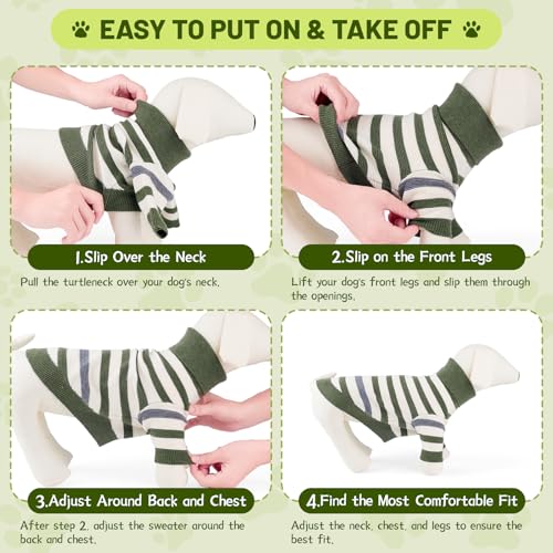Image of Small Dog Sweater, Knitted Striped Pullover Dog Clothes, Indoor Cozy Stretchy Pajamas for Chihuahua, Bulldog, Dachshund, Pug(Green&White Strip, XL)