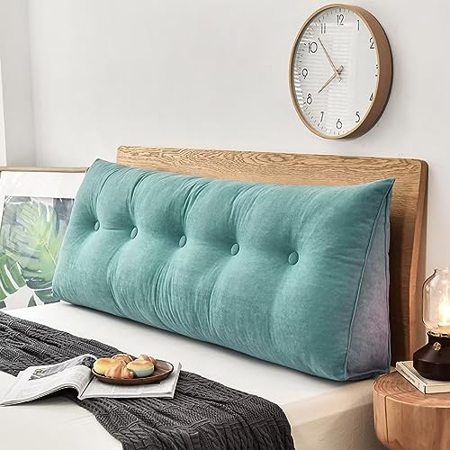 TESICA Large Bolster Triangular Headboard Wedge Backrest Positioning Support Bed Rest Reading Pillows Headboard Wedge Pillows for Day Bed Bunk Bed with Removable Cover, Teal, 39x20x8in