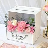 OurWarm Wooden Wedding Card Box with Flower Trough, White Gift Card Box for Wedding with Acrylic Board, Weddings Cards Boxes for Reception Graduation Birthday Party Bridal Baby Shower Decorations