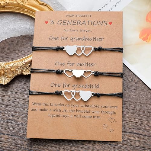 Mothers Day Birthday Gifts for Grandma Mom Daughter Matching Heart Bracelets for 3 Generations Bracelet Set for Mom and Daughter Grandmother Granddaughter Generation Gift3