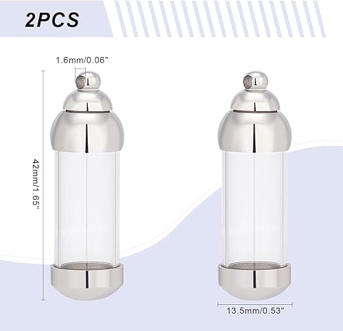Miniatura 4 de UNICRAFTALE 2 colgantes de botella de vidrio de acero inoxidable 304, colgantes de tubo de vial giratorios, columna transparente, collar de ceniza,