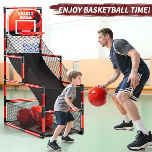 Image of NIPLOOOW Arcade Basketball Game Set for Kids 3-12 Years Old, Kids Basketball Hoop with 4 Balls & Pump, Indoor Outdoor Sports Play Toys, Basketball Games Toys, for Boys Girls Teens