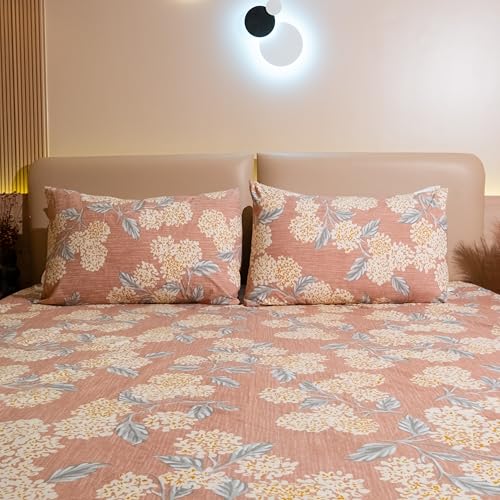 Image of Amazon Brand - Umi Cotton Fitted Bedsheet, Queen Size 78x60 Inches, Elastic Fit Bed Sheet, 10 Inch Deep Pocket, Soft Breathable Bedding, Durable Easy Care, with Pillow Cover-Rustic Garden-Rust