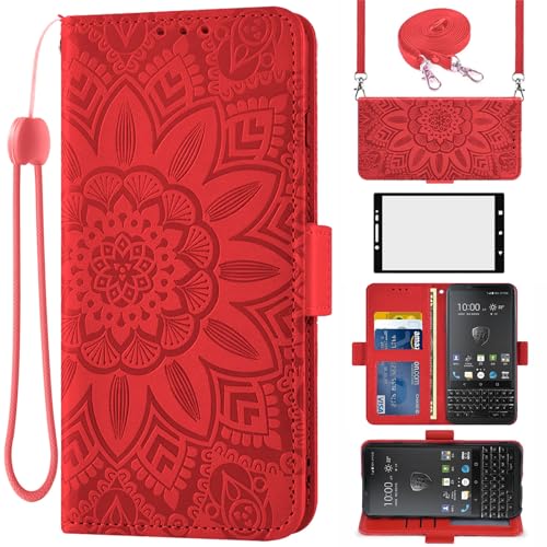 Asuwish Coque pour Blackberry KEY2 avec Cordon et Verre Trempé Protecteur D'écran Rabat Support...