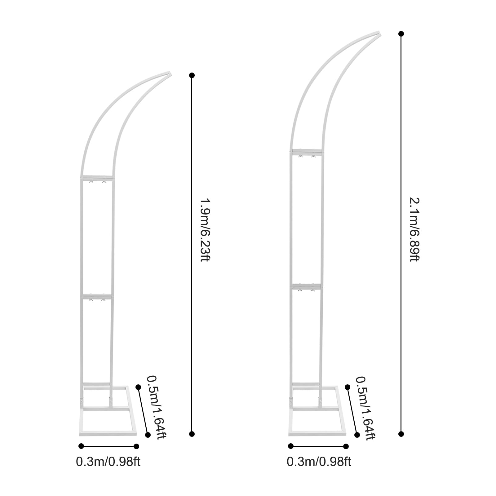 DYRABREST Set of 2 Curved Wedding Arch Backdrop Stand Heavy Duty Backdrop Stand Kit Wedding Arch Frame Balloon Arch Stand for Birthday Party, Wedding Background Decoration, 6.89FT/6.23FT (White)