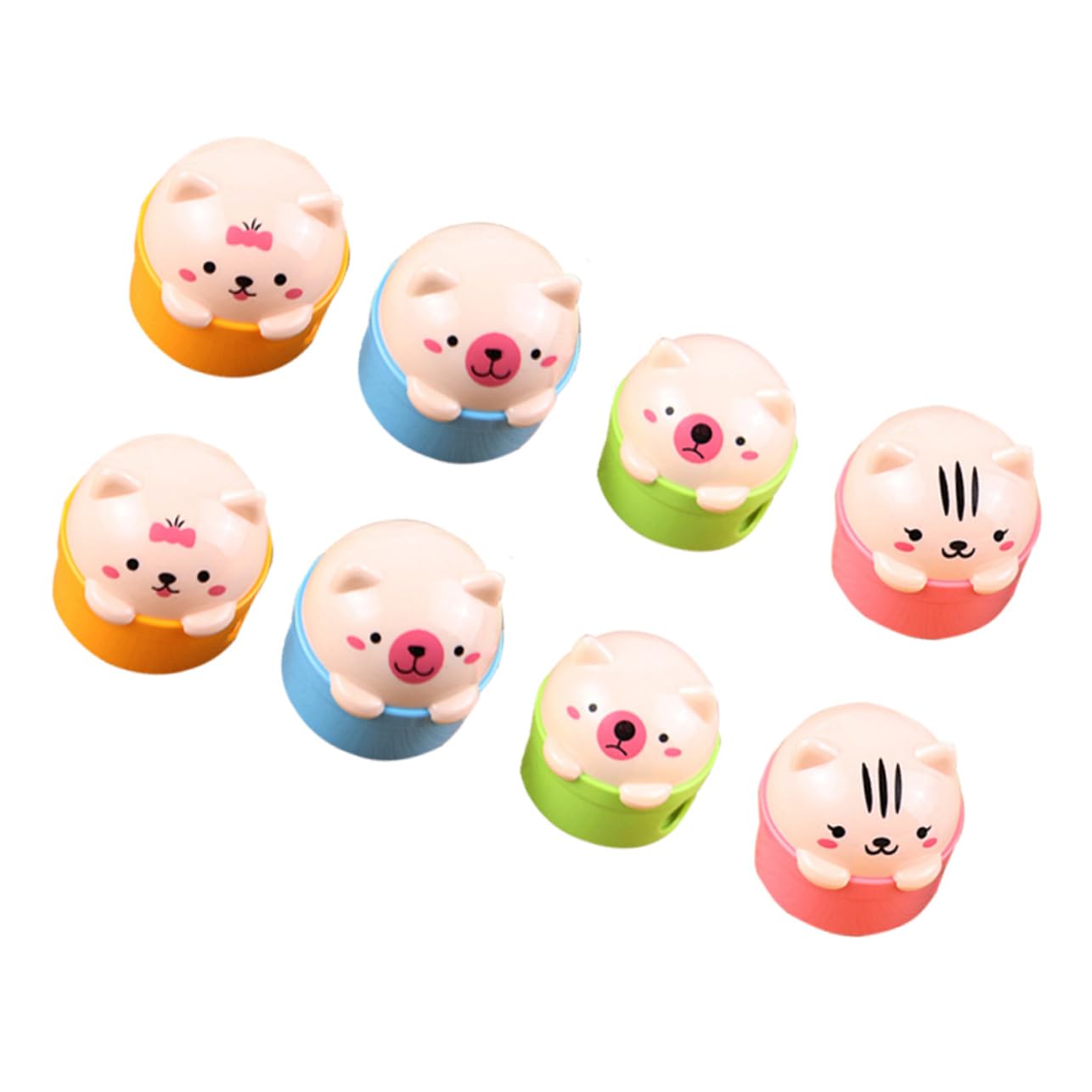 Set Di 3 Temperamatite A 2 Fori Per Ragazzi E Ragazze Piccolo E Portatile A Tema Cartone Animato Con Gatto E Orso Senza Impugnatura 8 Pezzi * 3 Casuali