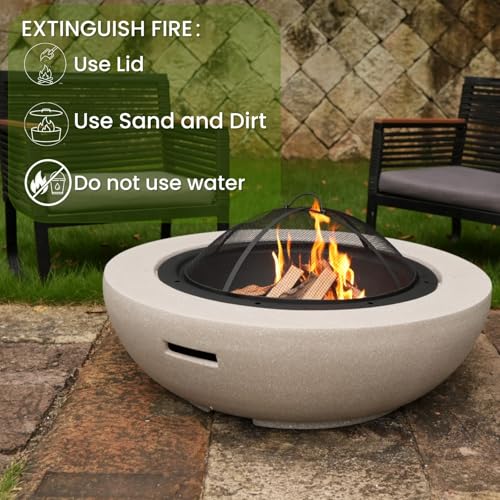 Image of Round Wood Burning Concrete Outdoor Fire Pit for Patio (Round 3) | Heat Resistant MGO Cement Material,BBQ Grill Firepit,Family S'mores Fun,for Garden Backyard Barbecue,Outdoor Gatherings