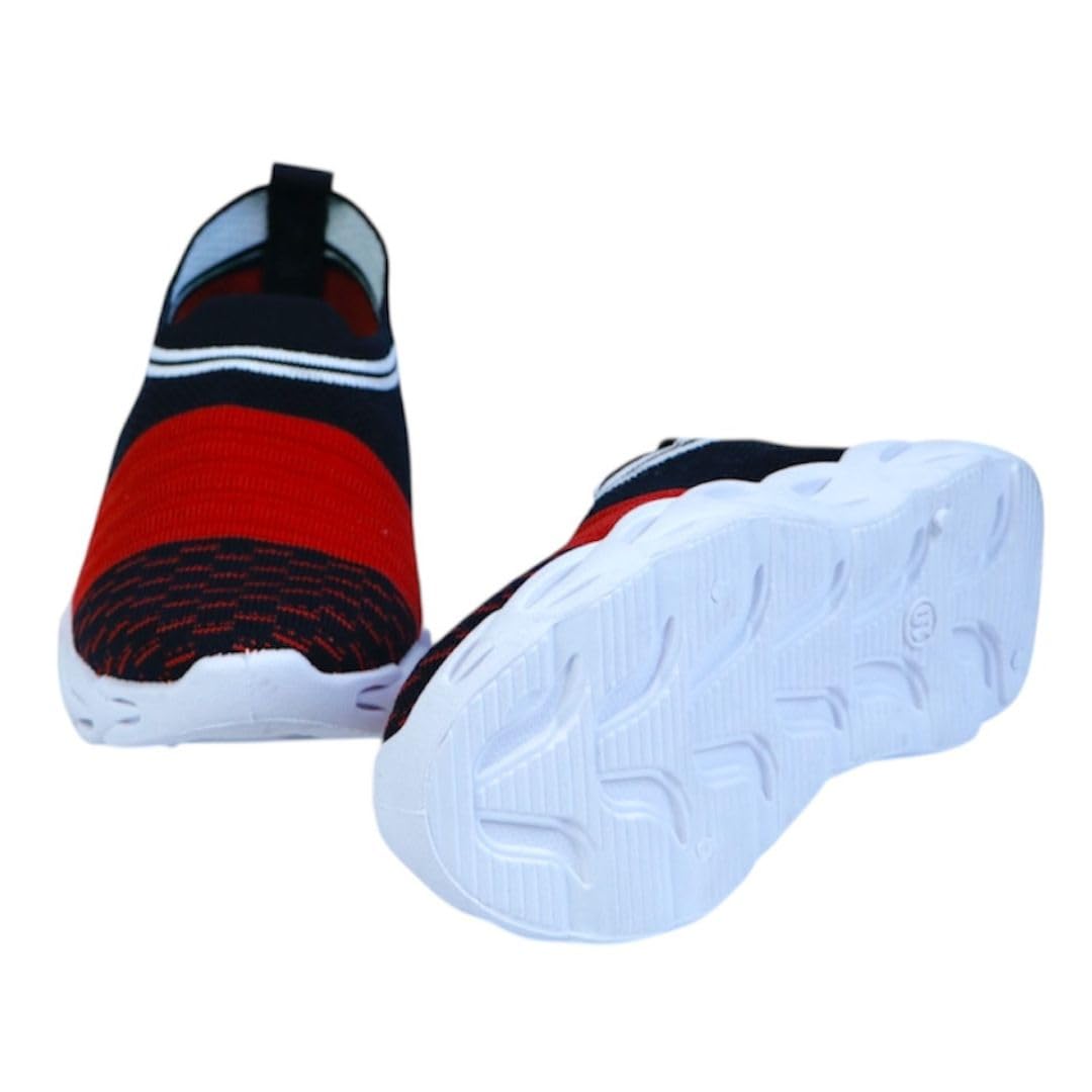 Kids Slip-On Sports Shoes for Boys & Girls | Lightweight Walking Shoes with 7mm Thick Memory Foam Insole & PVC Sole | Ages 3–6 Years (Black/Red, UK Footwear Size System, Little Kid, Numeric, Medium, 10) 1