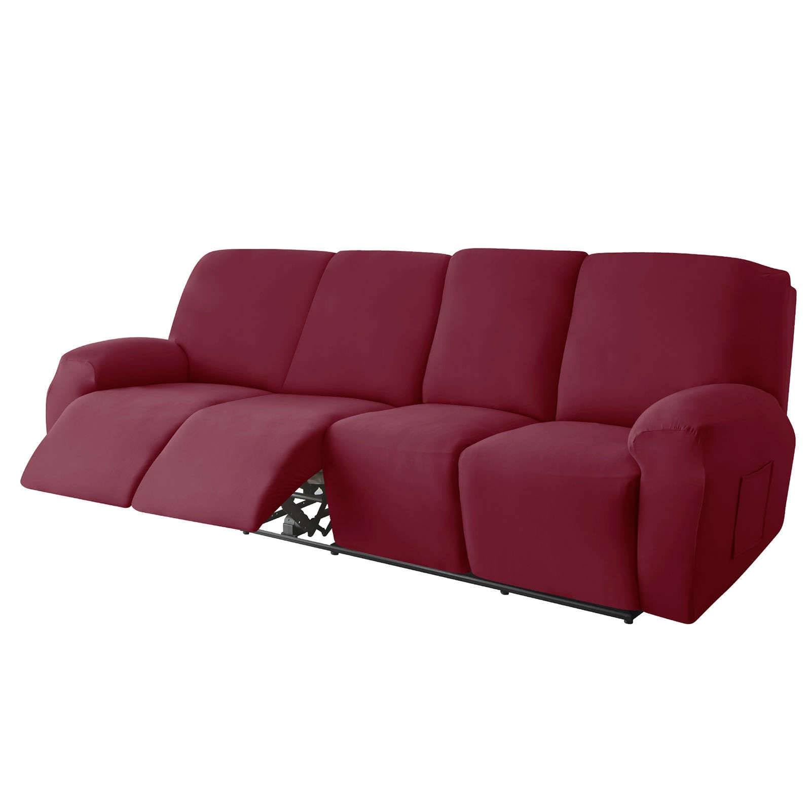CLGTY Polyester 10-piece recliner couch covers 4 Seat, Stretch Soft lazy boy reclining sofa slipcover with Pocket Armchair Covers For Kids Pets Cat Dog-Claret-4 seater