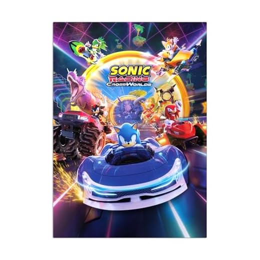 Displate Metallposter Sonic the Hedgehog - Sonic Racing Crossworlds - Dynamic Sonic Racing Crossover Plakat - Wandbilder Bilder Deko Schlafzimmer - Geschenk - Wanddeko Metall Poster 32 cm x 45 cm