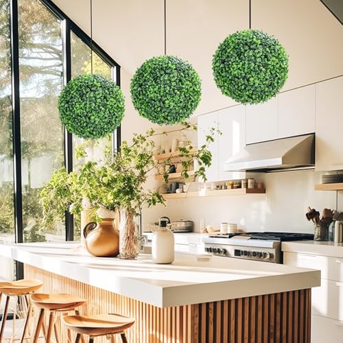 GarveeHome 2 Pcs Artificial Plant Topiary Balls Outdoor, 15" Faux Boxwood Balls Fake Green Plants Decorative Spheres for Front Porch Patio Garden Backyard Home Wedding Decor