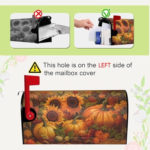 Image of Identiy Fall Pumpkins Sunflowers Mailbox Covers Magnetic Standard Size, Thanksgiving Autumn Harvest Magnetic Mailbox Covers 18 inchx21 inch for Holiday Yard Decor