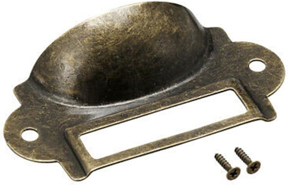 Antique Brass Drawer Pull Handle Set, 10 Pack Iron Cabinet Frame File Name Card Holder with 20 Screws, 70mm x 33mm Jewelry Box, File Case, Cupboard, Apothecary (Antique Brass)