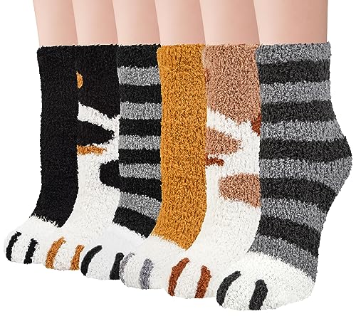 Image of Loritta 6 Pairs Womens Fuzzy Socks, Winter Warm Fluffy Slipper Socks