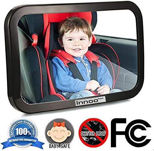 Innoo Tech Baby Back Seat Mirror - Rear View Baby Car Seat Mirror，The Newest Baby Mirror for Your Child - The Safest & Largest Baby Mirror，Black