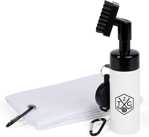 Kit de limpieza de ranuras de cepillo de golf y kit de limpieza con toalla de microfibra de tejido de gofres y clip retráctil para un fácil acceso