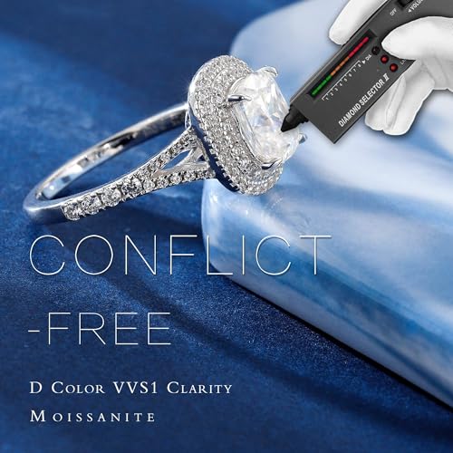 MOOSEA 2ct Moissanite Engagement Rings for Women - Cushion Cut D Color VVS1 Clarity Lab Created Moissanite Halo Promise Ring for Her 14K White Gold Plated Sterling Silver Jewelry Gifts2