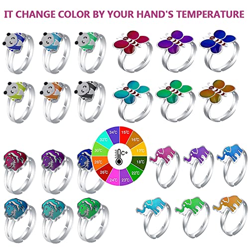 16 Pieces Mood Rings Turtle Eye Panda Elephant Butterfly Lion Change Color Emotion Feeling Finger Ring4