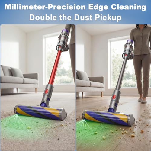 Image of LED Fluffy Soft Roller Cleaner Head Replacement for Dy-son V7 V8 V11 Animal V15 Detect V10 Cyclone Vacuum, Upgrade Green Light Dust Detect Anti-Tangle Quick Release Brush Attachments Parts