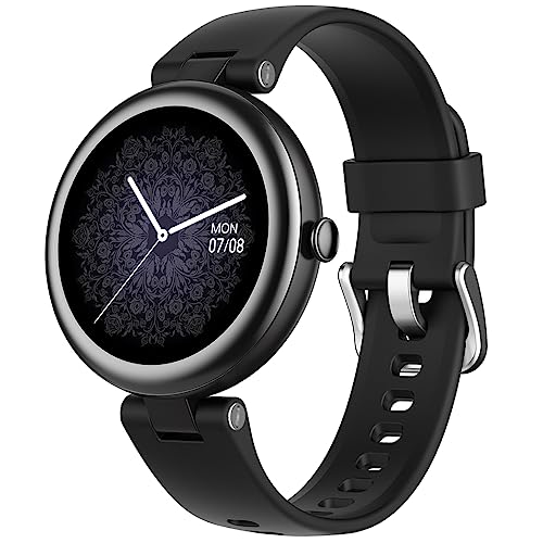 SHANG WING Smart Watch for Women Waterproof, Round Women’s Watch Compatible with iPhone Android Phones Fitness Tracker Watch with Heart Rate Monitor Pedometer Sleep Tracker Digital Watch Black, Lynn