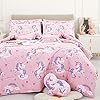Mooreeke Kids Comforter Bed Set Twin Size for Girls, 6 Pieces Bed in a Bag with Shams, Sheet Set, Pink Unicorn Double Soft Microfiber Kids Comforter Bedding Set