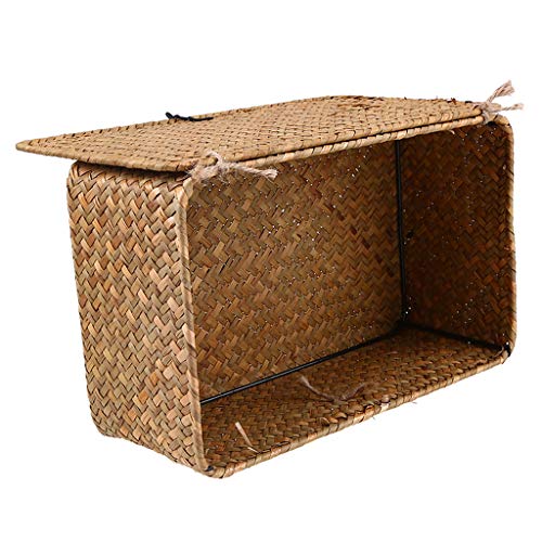 Panier de rangement en jonc de mer rectangulaire avec couvercle s