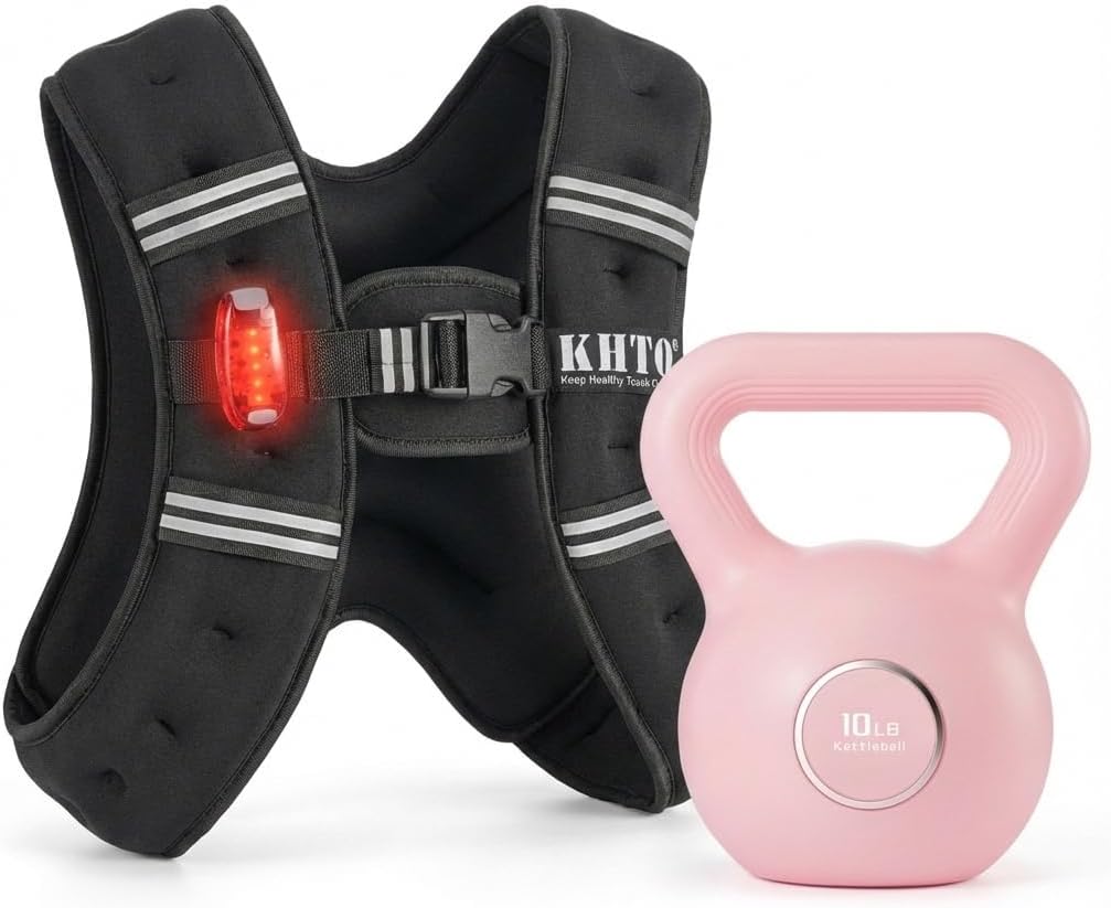 KHTO Kettlebells Fitness Exercise 10LB&Weighted Vest Woman Men with Warning Light Reflective Strip for Workout, Strength Training, Running(10LB)