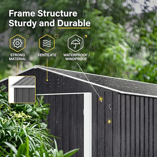 Image of Polar Aurora 10 x 10 FT Storage Shed | Outdoor Metal Shed with Updated Frame Structure, Tool Garden Sheds for Backyard Garden Patio Lawn, Black