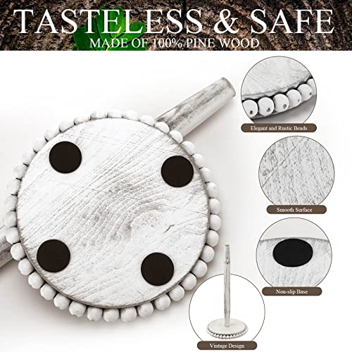 Farmhouse Paper Towel Holder Washed Beaded Paper Towel Stand Wood Paper Hanger Rack Standing Towel Roll Stand Organizer Paper Roll Holder Roll Dispenser For Kitchen Bathroom Countertop Cabinet, White #TOP2