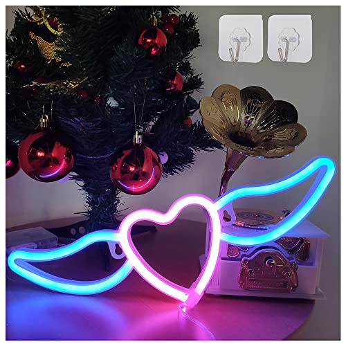 ENUOLI Letreros de neón con forma de corazón rosa y azul Luz de n...