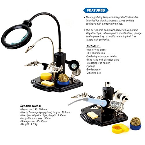 WEmake Soldering Station with LED Illuminated Magnifying Lens and 3rd Helping Hand - Thumbnail 6