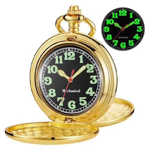 Image of Men's Mechanical Pocket Watch Black Rudder Pattern Double Open Hollow Roman Numerals Pocket Watch