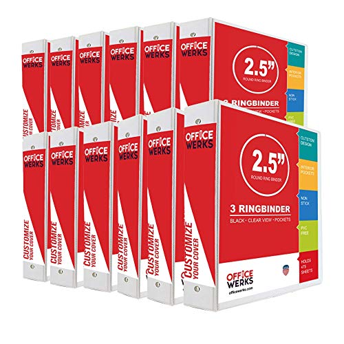 Performore 3 Ring Binder, 2.5" Professional Round Ring, Presentation Folder for Standard Pages with Inside Pockets, Customizable Clear View White Binder (12 Pack) - Ideal for Office Supplies by Performore - Used condition - US$30.89