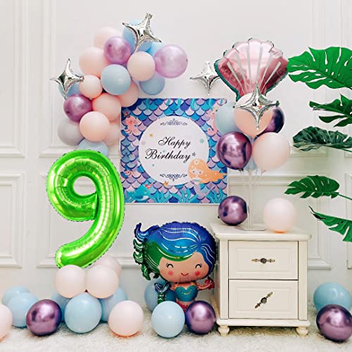 Image of 40 Inch Green Number 9 Balloon, 9th Birthday Decoration Boys Girls