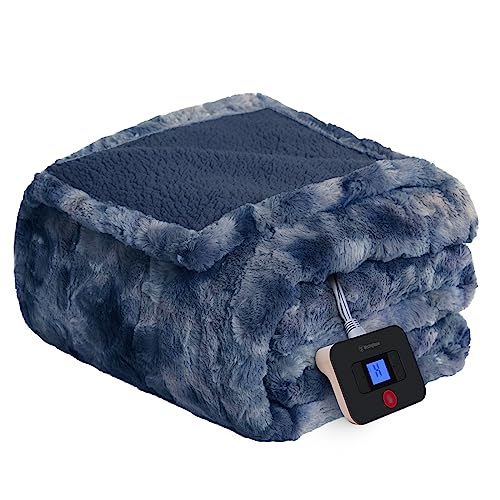Image of Westinghouse Electric Blanket Full, Faux Fur Heated Blanket with 10 Heating Levels & 1-12 Hours Auto Off, Soft Cozy Sherpa Heated Blanket Washable Blanket (80 inch x 84 inch Full Size, Indigo)