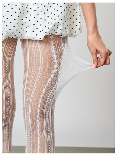 Image of RoseSeek Women's Floral Lace Fishnet Tights Kawaii Y2K See Through Stocking | Sheer Mesh, Lace Tights, Floral Lace Fishnet Tights, Thigh Highs, Leggings, Y2K Stockings
