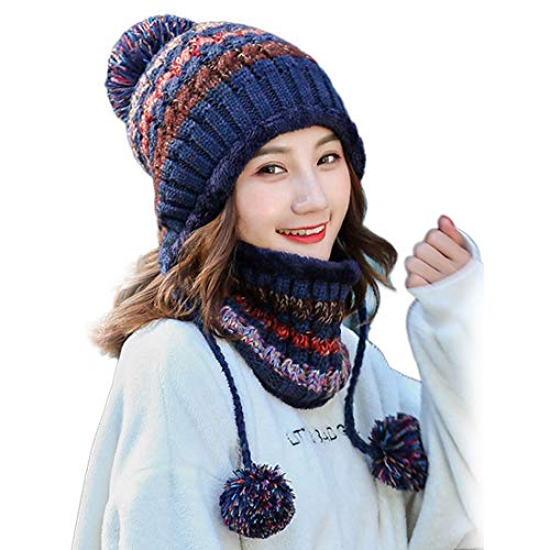 HUAMULAN Women Winter Beanie Hat Circle Scarf Set Pompoms Peruvian Ski Snow Ear Flaps Sherpa Knit...