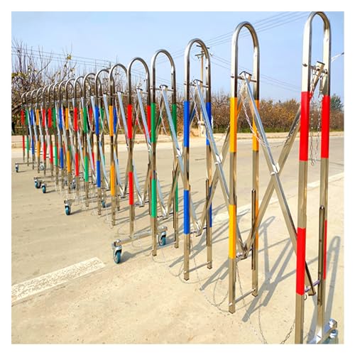 SGKOMN Industrial Expandable Barricade, Mobile Stainless Steel Driveway Traffic Fence with Casters, Road Garage Flexible Crowd Control Safety Guard Door, Silver-4.9x9.8ft(1.5x3m)