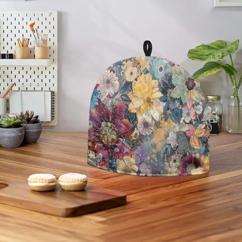 Image of Hudotybom Boho Floral Tea Cozy for Teapot - Insulated Large Teapot Cover to Keep Warm Tea Kettle - Machine Washable Coffee Pot Cloth - Kitchen Home Decorations