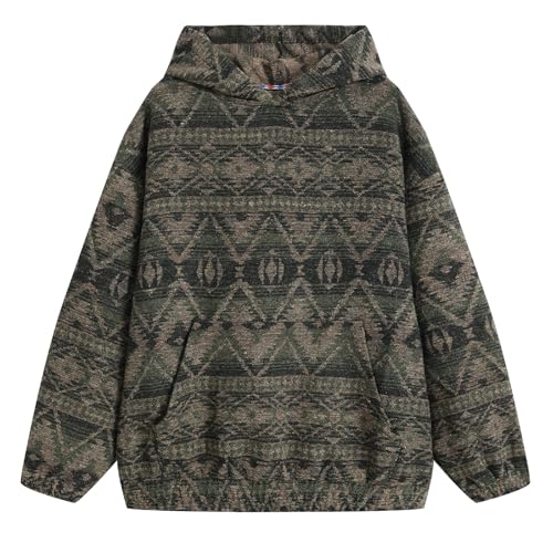 GURUNVANI Mens Ethnic Jacquard Hooded Sweatshirt Aztec Pattern Knit Hoodie Vintage Tribal Pullover Top