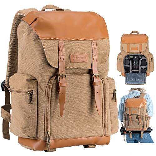 TARION Camera Backpack Canvas Camera Bag Photography Backpack for Women Men Photographer with Laptop Tripod Compartment Waterproof Rain Cover Retro DSLR SLR Mirrorless Camcorder Camera Bag Backpack