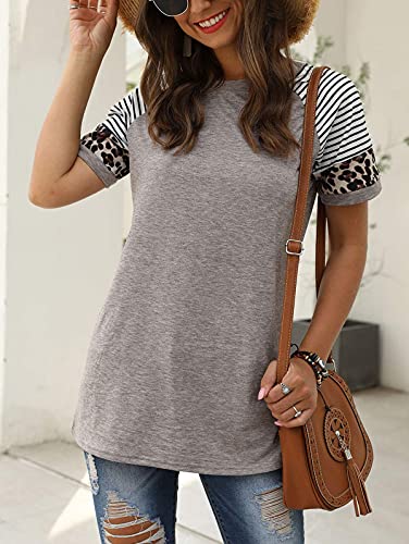 Adibosy Women Short Sleeve Shirts: Leopard Summer Casual Tee Tshirt - Womens Crew Neck Tunic Tops Blouses Gray M #TOP2