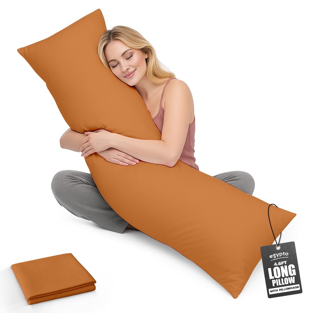 Egypto Women's Peach Living Orthopaedic 4Ft 6 Bolster Pillow (19”X54”) – Hypoallergenic Long Pillow – Soft & Breathable Full Body Pillow For Back, Neck & Leg Support – Ideal Pregnancy Support With Long Pillow Case (Peach)