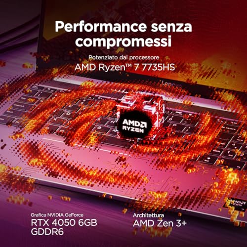 LOQ 15" Notebook Gaming, NVIDIA GeForce RTX 4050, AMD Ryzen 7 7735HS, RAM 16GB, 512GB SSD, Schermo 15.6" FHD (1920x1080) 144Hz, Windows 11 Home - Luna Grigio "Tastiera non retroilluminata" - Notebook - Immagine 1