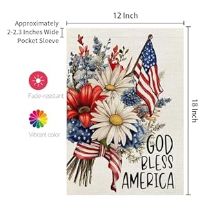 CROWNED BEAUTY 4th of July Patriotic Floral Garden Flag God Bless America 12×18 Inch Double Sided for Outside Small Independence Day Yard Decorations